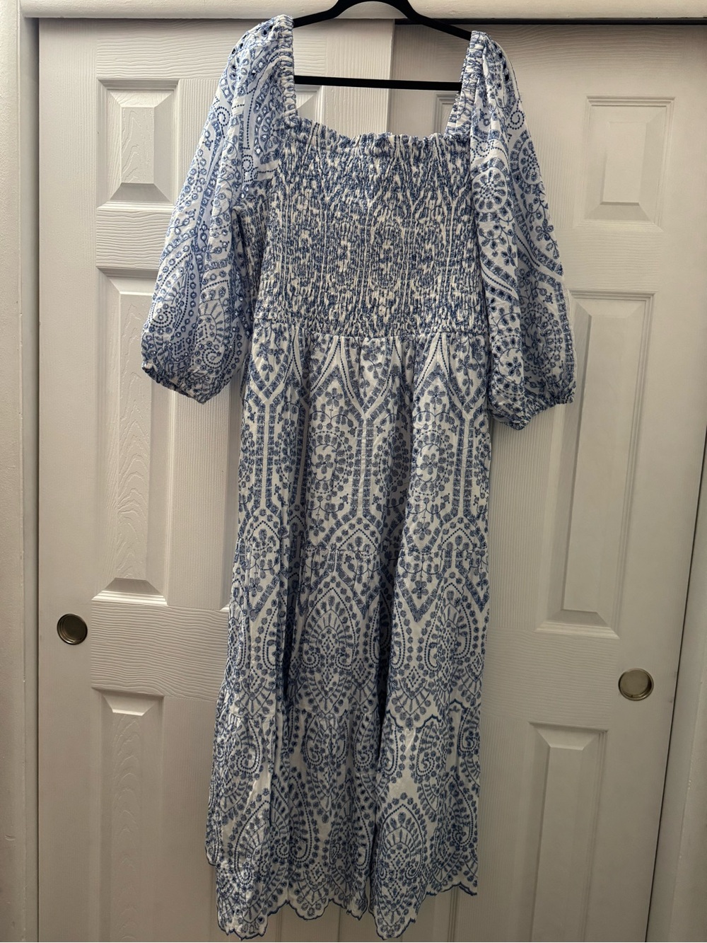 City Chic Blue and White Smocked Maxi Dress